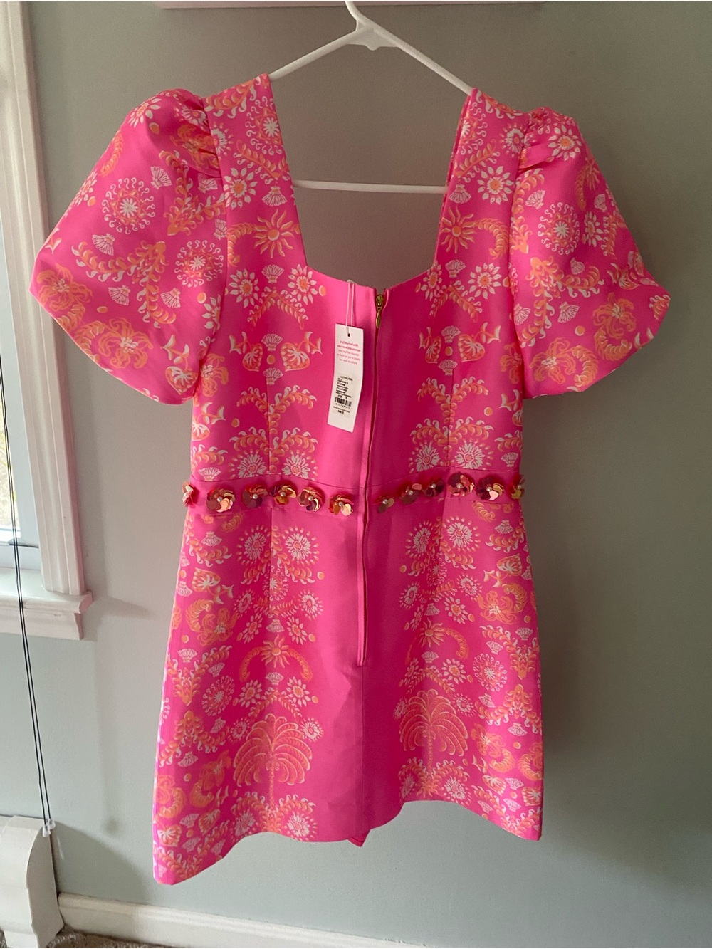 Lilly Pulitzer Hot Pink & Gold Floral Puff-Sleeve Mini Dress - Picture 2 of 2